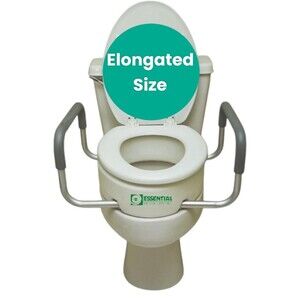 Raised Elevated Toilet Seat Riser for an Elongated Toilet with Padded Aluminum